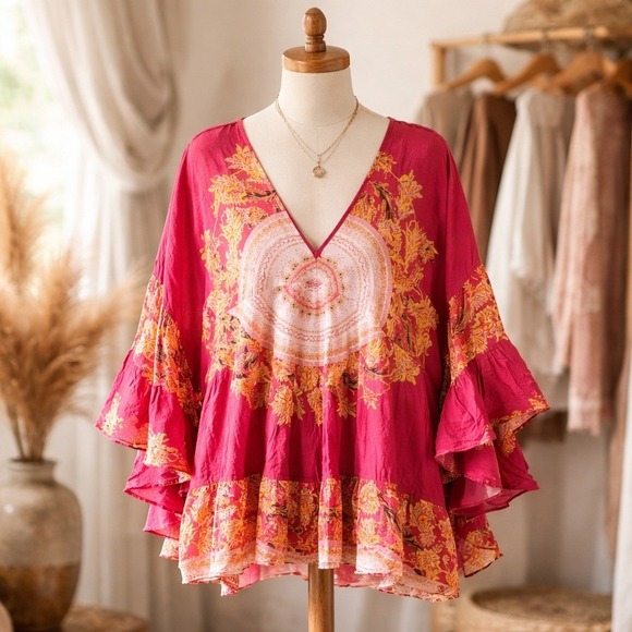 Free People Tops - Free People SP Bella Tunic/Mini‎ Dress Hippie Boho Chic Festival Inspired Red